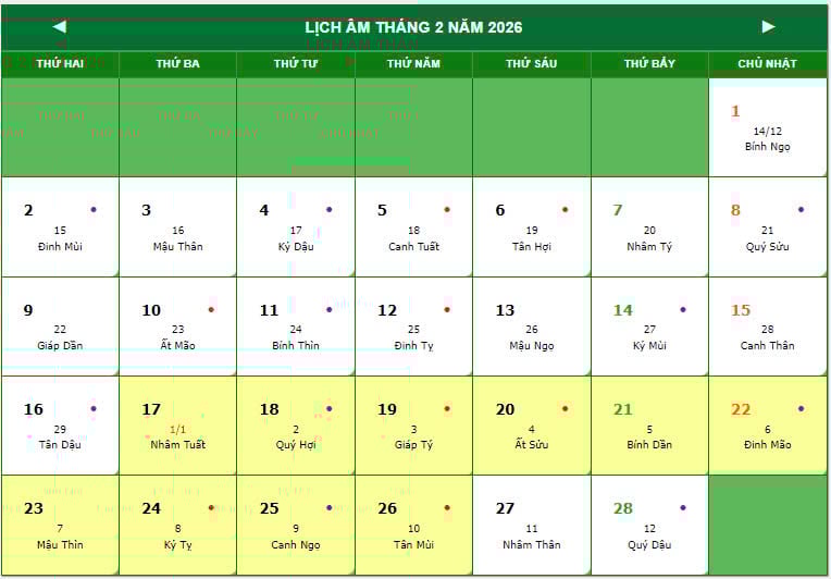 Tết nguyên đán 2026 vào ngày nào